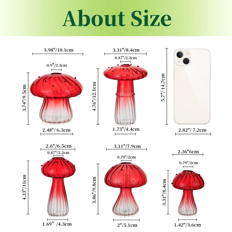 Mushroom Glass Vase, Set of 5 Colored Plant Propagation Station, Mini Terrarium for Plants, Unique Small Glass Vase for Flowers, Cute Hydroponic Indoor Planters Gifts for Women Room Decor for Christmas