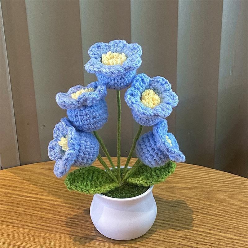 Artificial Flower Crochet, Handmade Woven Potted Home Decoration Knitted Simulation Flower, Yarn Crochet Flower Bouquet Gift