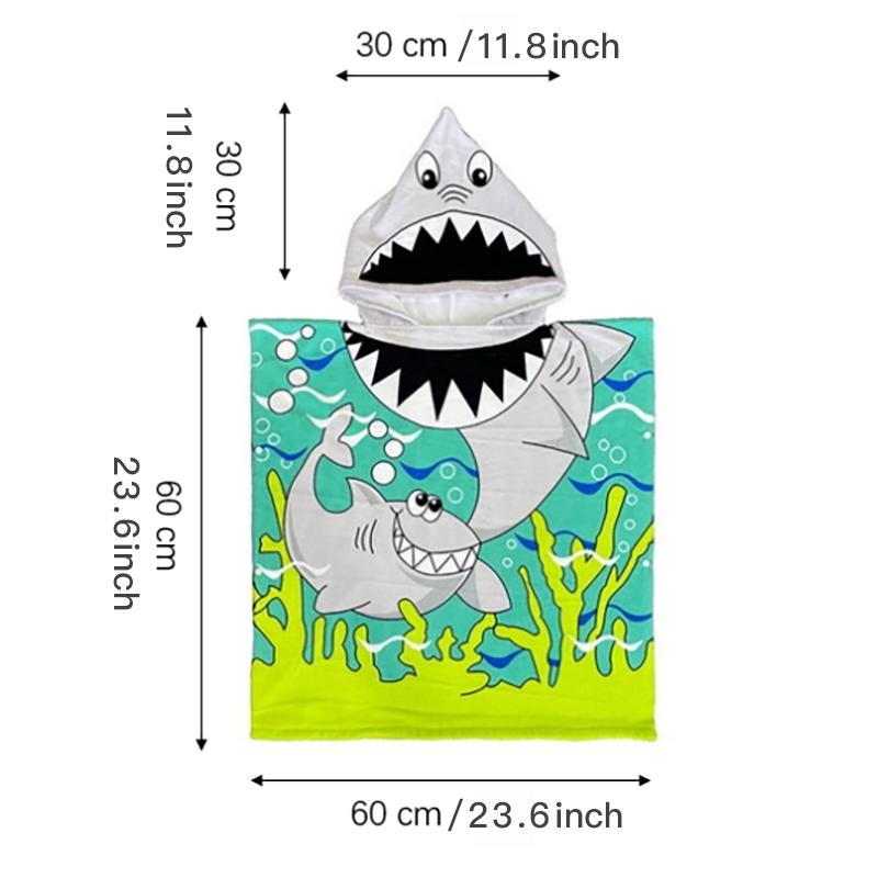 Cartoon Shark Print Beach Towel, Beach Blanket, Mat, 1 Count Kids Soft Comfortable Hooded Cape Bath Towel, Cute Quick Drying Towel for Swimming Beach Vacation Bathroom, Travel Essentials, Gifts