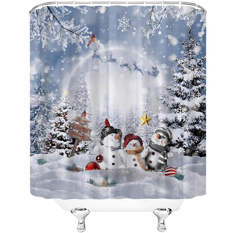 PAUSEBOLL Merry Christmas Shower Curtain Set Waterproof Fabric-72 x72, Winter Xmas Kids Snowman Theme Shower Curtain Decor, Funny Christmas Holiday Home Indoor Bathroom Decorations