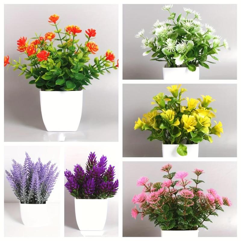 Multicolor Artificial Potted Plant for Room Decor, 6 Counts Faux Decorative Flowers, Colorful Trendy Fake Flower, Summer Desktop Decoration for Home Garden Windowsill