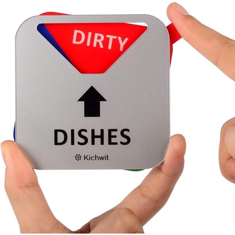 Kichwit Dishwasher Magnet - Clean, Dirty, Running & Empty options! Non-scratch, strong magnet with adhesive. Sleek 3.5” silver design Decor