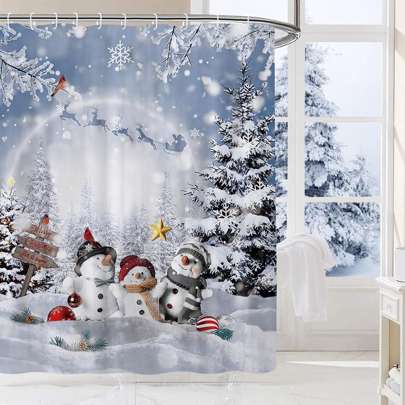 PAUSEBOLL Merry Christmas Shower Curtain Set Waterproof Fabric-72 x72, Winter Xmas Kids Snowman Theme Shower Curtain Decor, Funny Christmas Holiday Home Indoor Bathroom Decorations