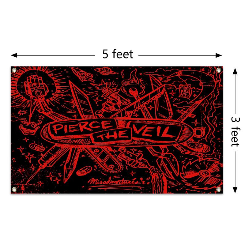 Pierce The Veil Black Album Cover 3x5 Feet Indoor And Outdoor Wall Flag Lawn, Holiday Party, Garden, Courtyard Decoration Flag, Black