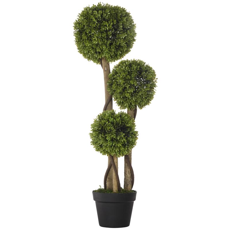 Halo MallArtificial Plant for Home Decor Indoor & Outdoor Fake Plants Artificial Tree in Pot, 3 Ball Boxwood Topiary Tree for Home Office, Living Room Decor, Light Green