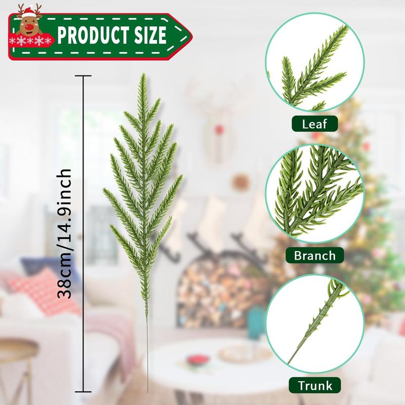 30 count Christmas Real Touch Norfolk Stems, 15Inch Artificial Pine Branches Faux Evergreen Pine Sprigs  Foliage Greenery Picks for Christmas Wreath Making DIY Crafts Home Decoration (30, Green)