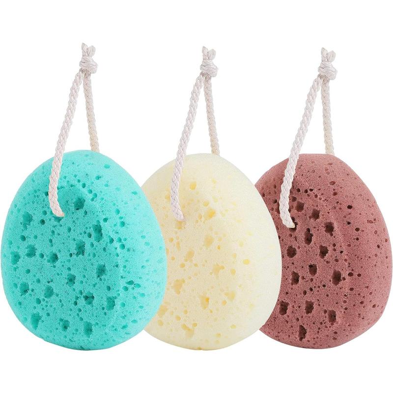 3 Pcs Bath Sponge for Women, Men, Teenager, Body Wash Sponges Loofah Body Scrubber, 3 Colors & Large Size Shower Pouf Cleaning Loofahs for Shower Exfoliating