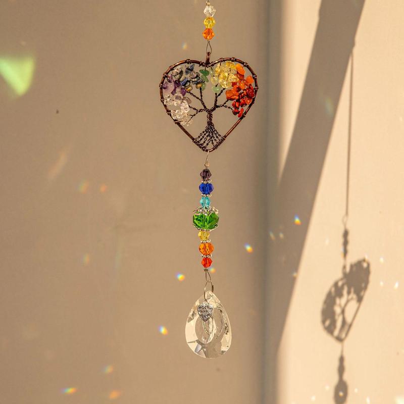 Artificial Crystal Suncatcher, Tree Of Life Design Suncatcher, Boho Style Hanging Decor for Home Garden Yard Balcony