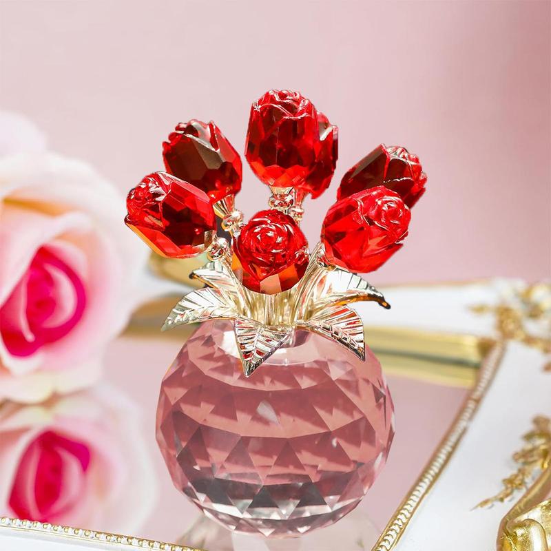 Artificial Rose Design Ornament, 1 Count Romantic Crystal Glass Flower Decoration, Decorative Flower for Home Office Desk, Gift for Friend & Family