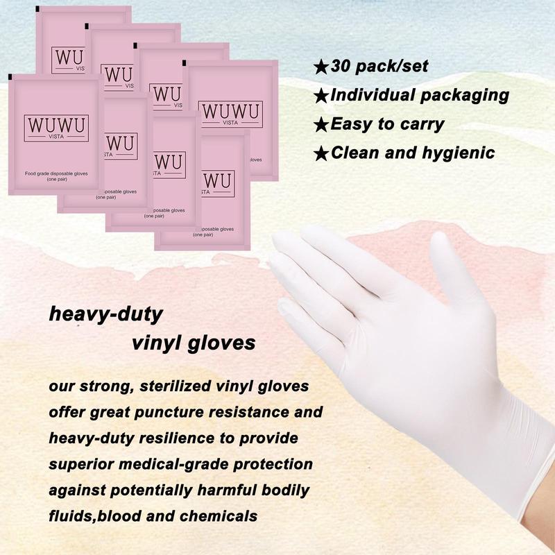 Disposable Gloves, 1 Pairs 30 Pairs Non-slip Gloves, Individually Packaged Food Grade Latex Gloves, Household Cleaning Supplies for Home Kitchen