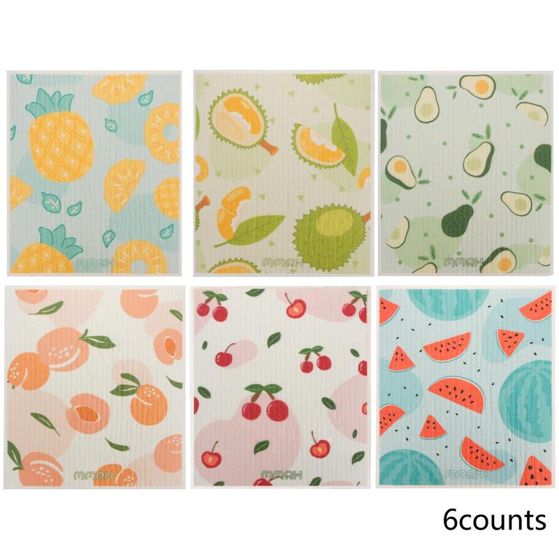 Fruit Pattern Dish Cloth (3 6pcs), Reusable Absorbent Cleaning Cloth, Swedish Kitchen Dishcloth, Quick Drying Washable Dish Towel For Home Kitchen