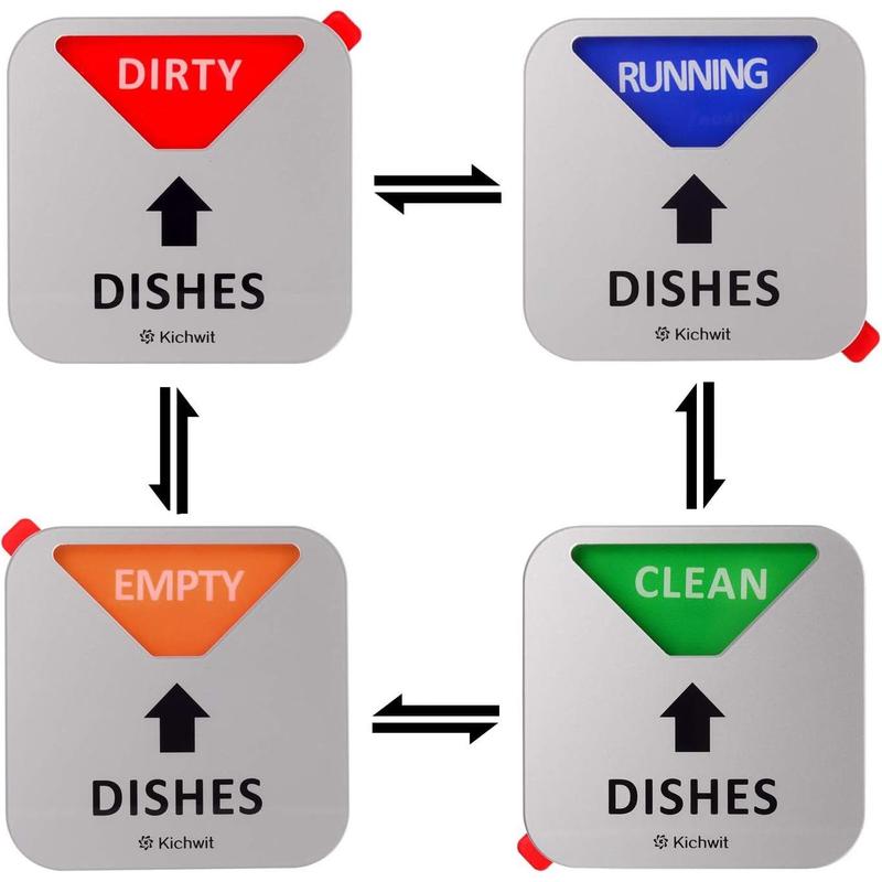 Kichwit Dishwasher Magnet - Clean, Dirty, Running & Empty options! Non-scratch, strong magnet with adhesive. Sleek 3.5” silver design Decor