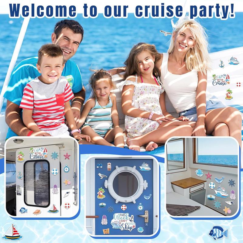 27 Count Cruise Door Decorations Magnetic, Large Nautical Cruise magnetic for Door Reusable Funny Carnival Cruise Ship Door magnetic Cruise Cabin magnetic for Door Decorations Fridge Car Computer room decor blue