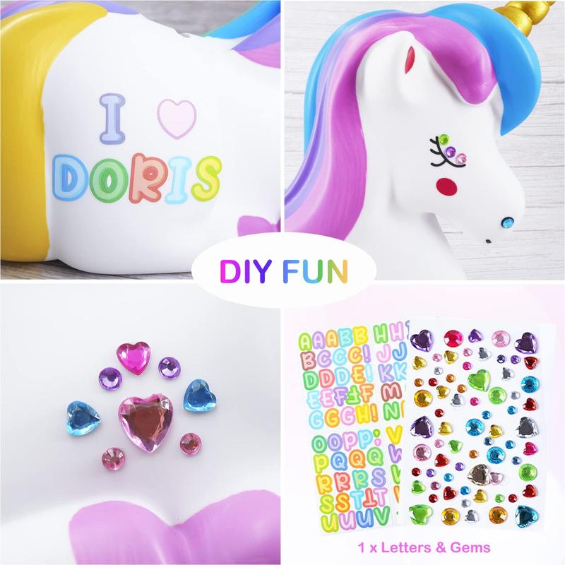 Piggy Bank : Unicorn Piggy Banks - Unbreakable Plastic Coin Money Bank with Alphabet Stickers - Rainbow