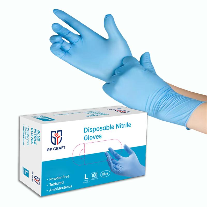 GP Craft Blue Nitrile Standard Disposable Gloves, 4mil, Powder-Free, Latex-Free, Waterproof, Non-Slip, 4mil Thickness, for Household Cleaning