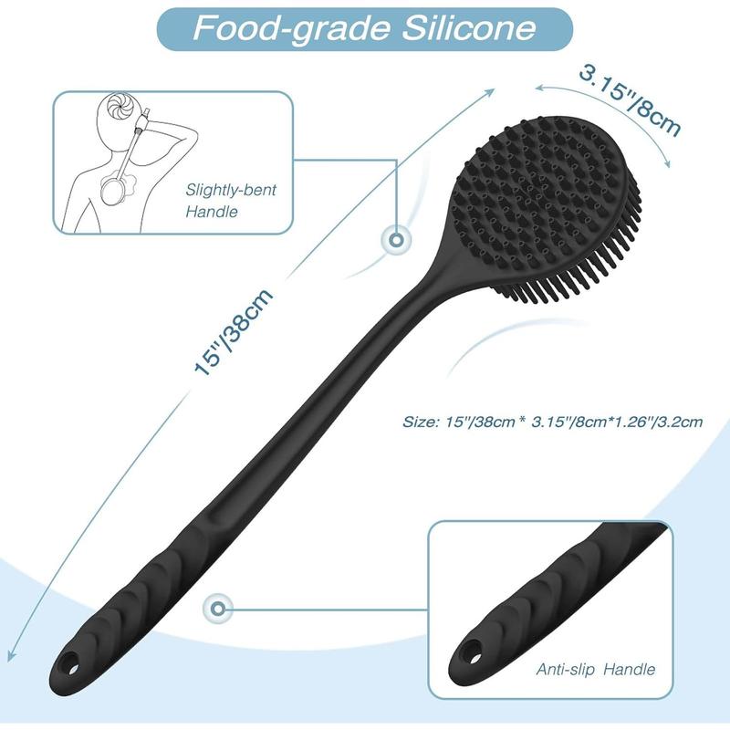 Silicone Back Scrubber (Thick Bristles) & Bath Glove & Face Brush Set(3PCS), Super-Exfoliating & Lathering Body Scrubber, Shower Brush, Face Scrubber Combination, with a Free Hook.(Black)