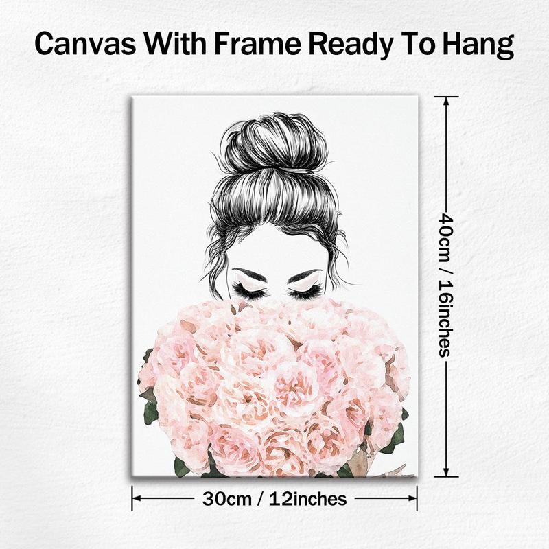 Figure & Flower Pattern Canvas Painting with Frame, 1 Count Modern Simple Wall Art Painting, Wall Art Decor for Home Living Room Bedroom Office