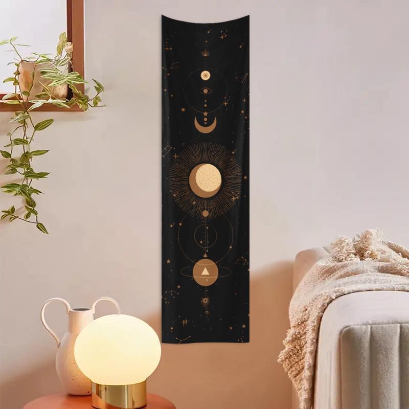 Moon Pattern Tapestry, 1 Count Ramadan Mubarak Wall Hanging Background Decor, Decorative Wall Art For Home Living Room Bedroom Dormitory, Ramadan Decorations for Home, Mubarak Decorations