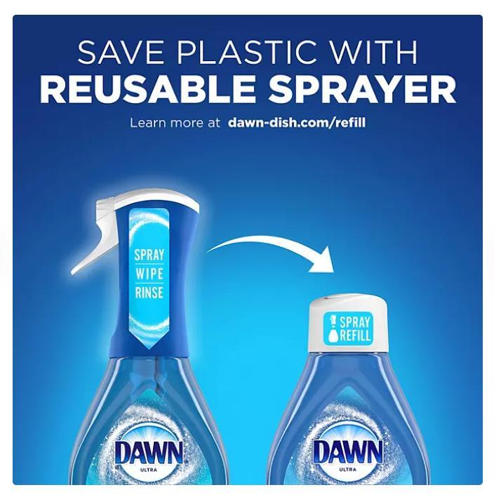 Dawn Platinum Plus Powerwash Dish Spray Bottle Set, Fresh Scent, 1 Spray Bottle + 2 Refills, 64.5 fl. oz.