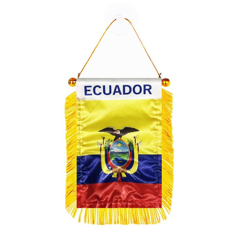 Ecuador Flag Decorations, Window Hanging Flag, 3x4 Inch 8x12cm Double Sided Mini Flag Banner with Suction Cup, Car Rearview Mirror Hanging Decor