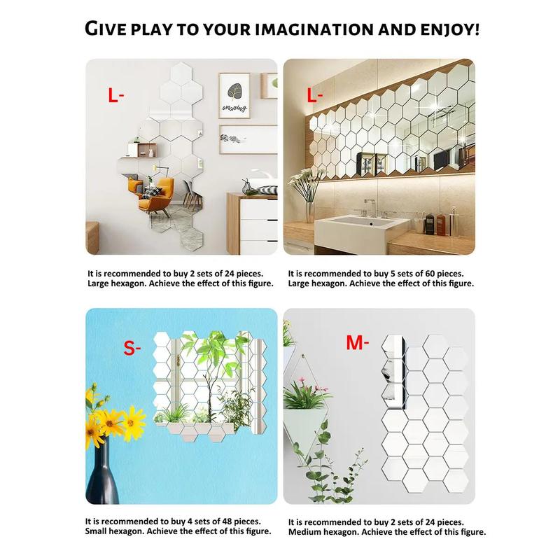 Room Decor Hexagon Mirror Wall Tiles Sticker, 12pcs Modern DIY Decorative Removable Wall Art Mirror Sticker, Creative Mirror Wall Ornaments for Living Room Bedroom Decorative Accessories, Wall Decor