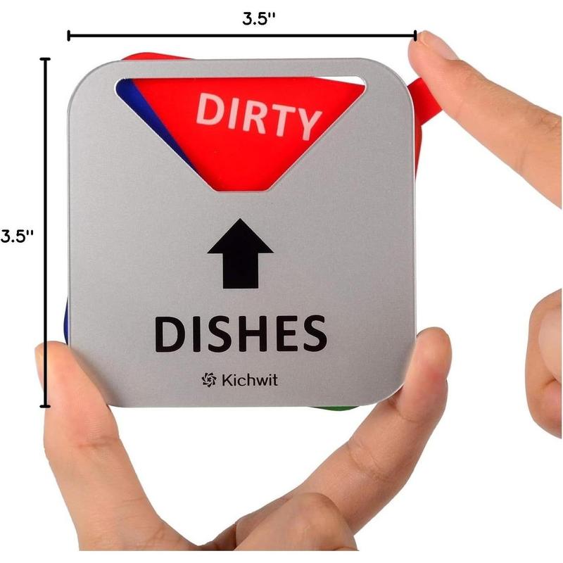 Kichwit Dishwasher Magnet - Clean, Dirty, Running & Empty options! Non-scratch, strong magnet with adhesive. Sleek 3.5” silver design Decor