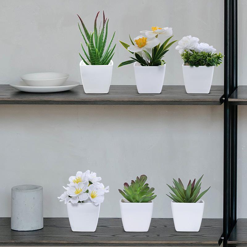 Artificial Potted Plant, 6 Counts Mini Fake Potted Succulent, Decorative Plant for Home Living Room Bedroom Dining Room