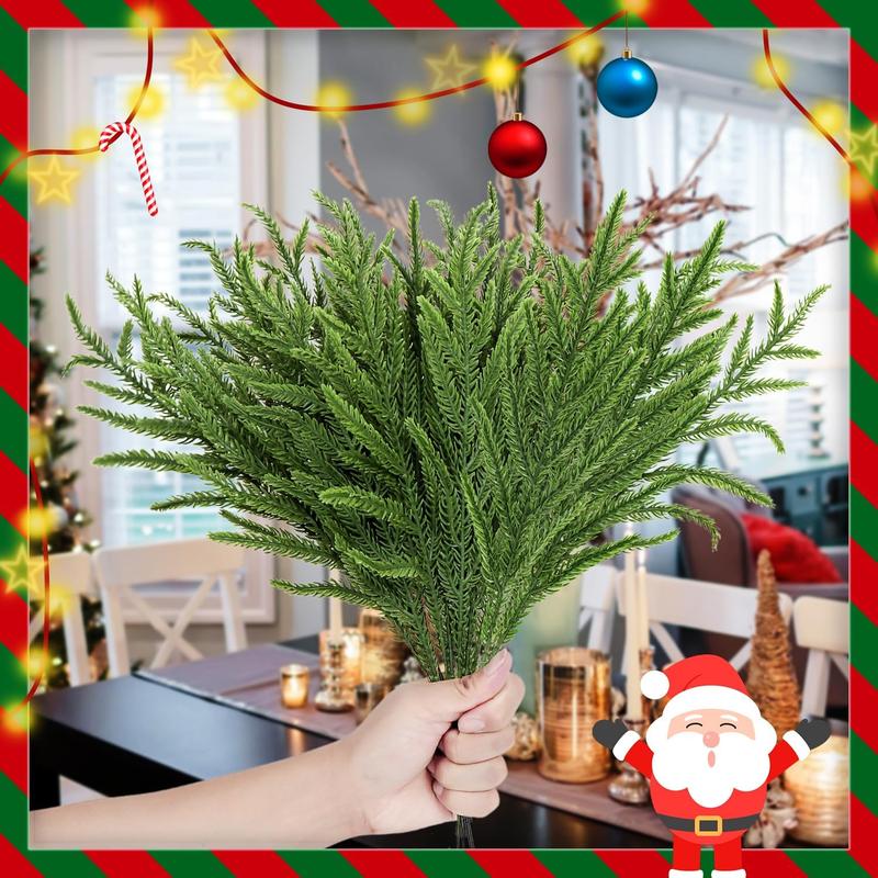 30 count Christmas Real Touch Norfolk Stems, 15Inch Artificial Pine Branches Faux Evergreen Pine Sprigs  Foliage Greenery Picks for Christmas Wreath Making DIY Crafts Home Decoration (30, Green)