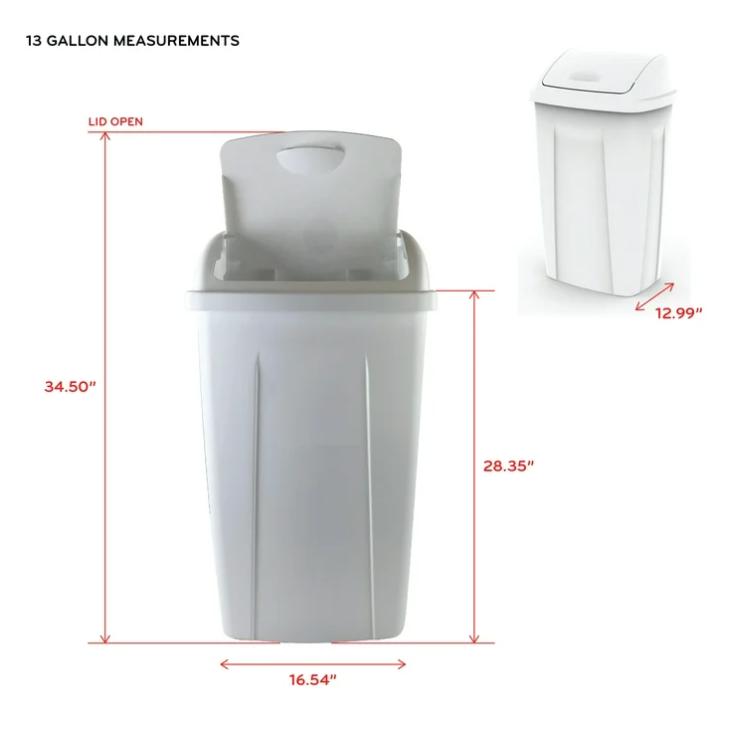 13 Gallon Trash Can, Plastic Swing Top Kitchen Garbage Trash Can, Black, 12.5