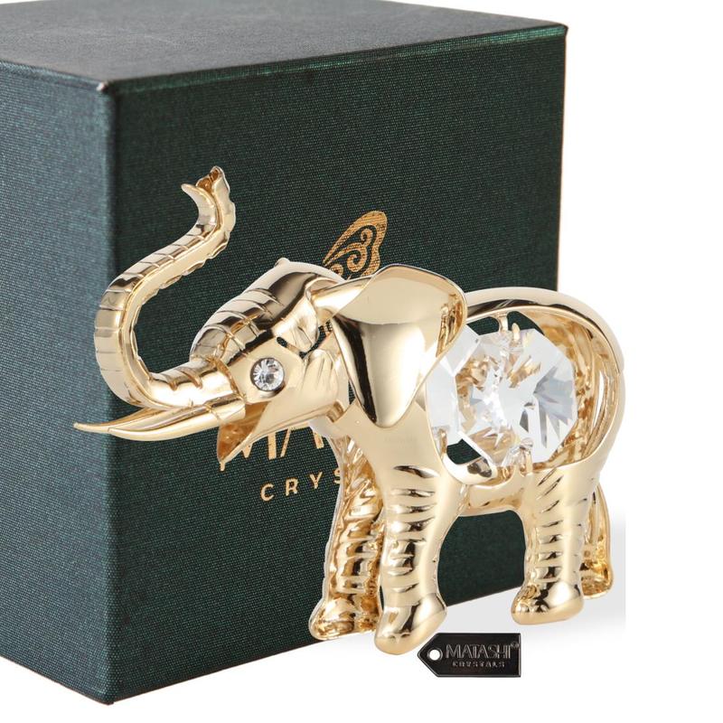 Matashi 24K Gold Plated Crystal Studded Baby Elephant Ornament Home Decorative Animal Figurine Tabletop Showpiece for Living Room Bedroom Gift for Mother's Day Christmas Birthday New Year Anniversary Holiday