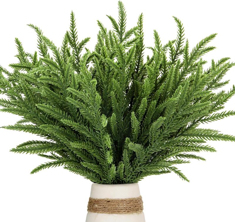 30 count Christmas Real Touch Norfolk Stems, 15Inch Artificial Pine Branches Faux Evergreen Pine Sprigs  Foliage Greenery Picks for Christmas Wreath Making DIY Crafts Home Decoration (30, Green)