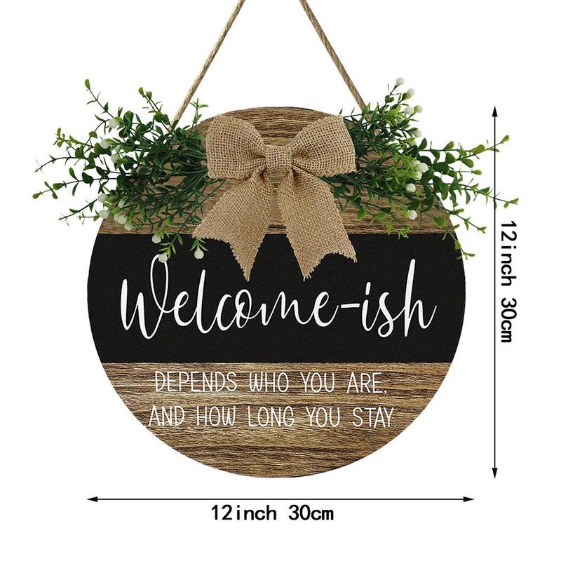 Halloween Welcome Wreath Wooden Sign for Room Decor, Round Rustic Wood Farmhouse Porch Home Decor, Hanging Letter Pattern Plaque for Home Front Door Decor, 2024 Fall Decor, Halloween Decor