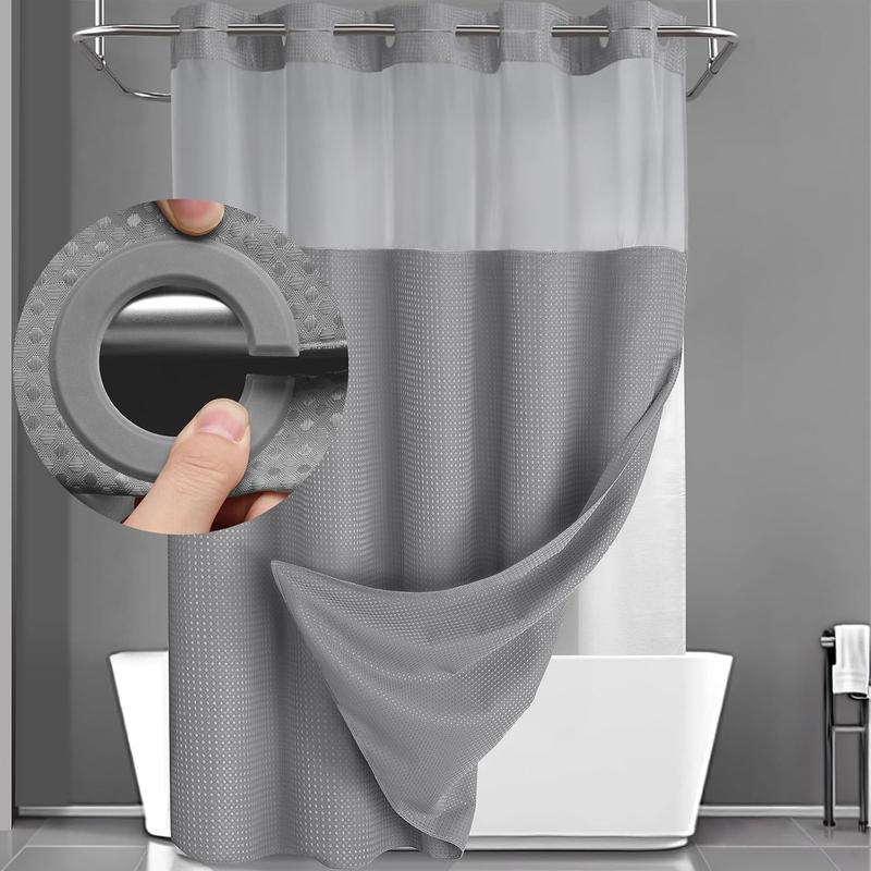 No Hook Shower Curtain with Snap in Liner Set Less Time White Waffle Shower Curtain for Bathroom 75