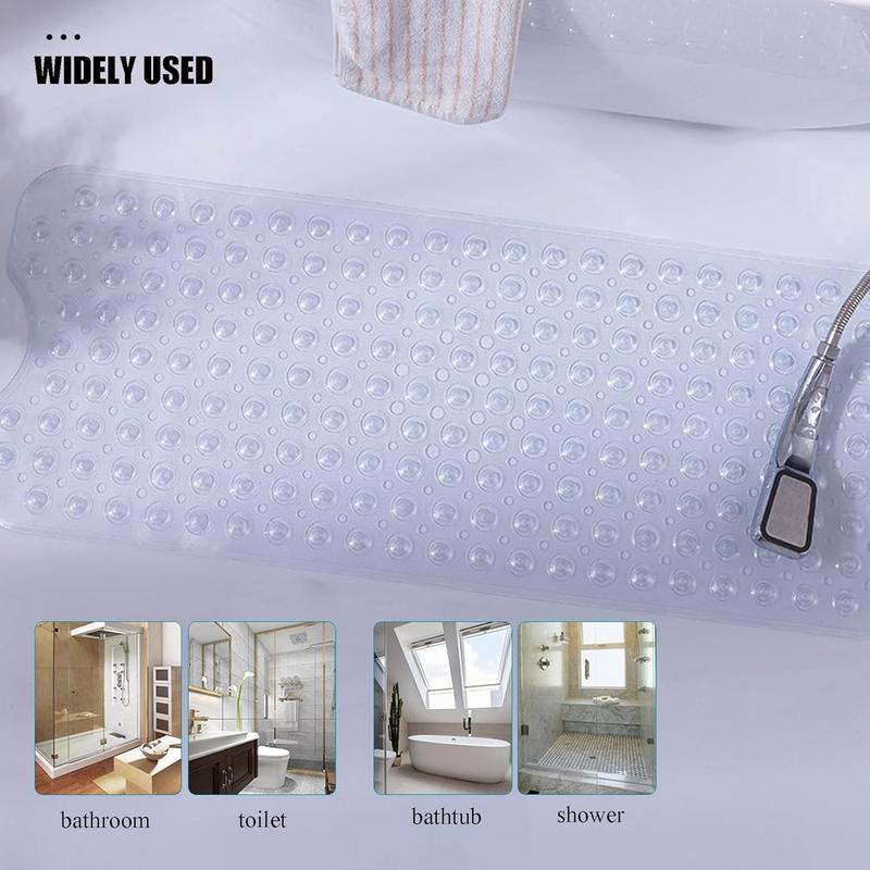 Bathtub and Shower Mats, 28 x 15 Inch Non-Slip Bath Mat, Machine Washable Bath Tub Mat with Suction Cups & Drain Holes for Bathroom, Beige