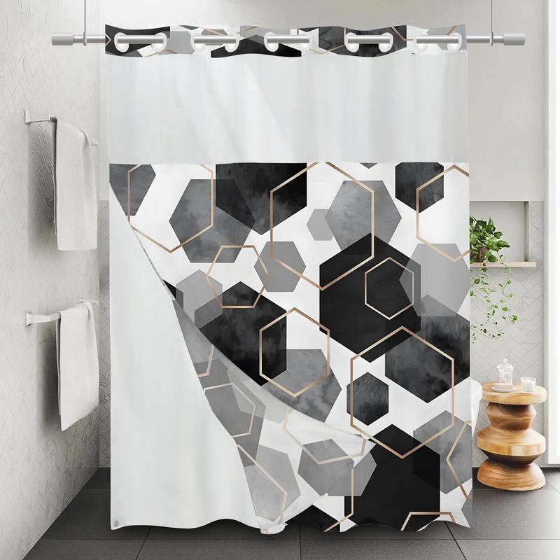 Geometric Pattern Shower Curtain, 1 Count Waterproof Shower Curtain, Bathroom Decor Supplies for Home Hotel Salon Dormitory