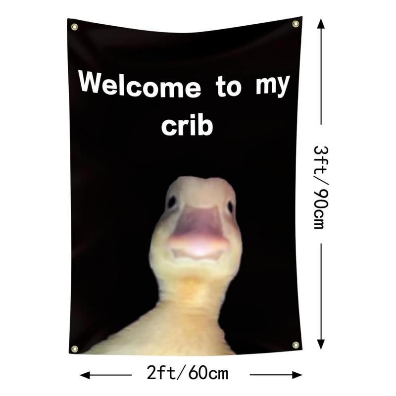 Welcome to My Crib Letter & Duck PatternTapestry, Funny Flags for Room Decor, WallHanging Decor for Living Room & Bedroom, YardSign, Summer Gifts