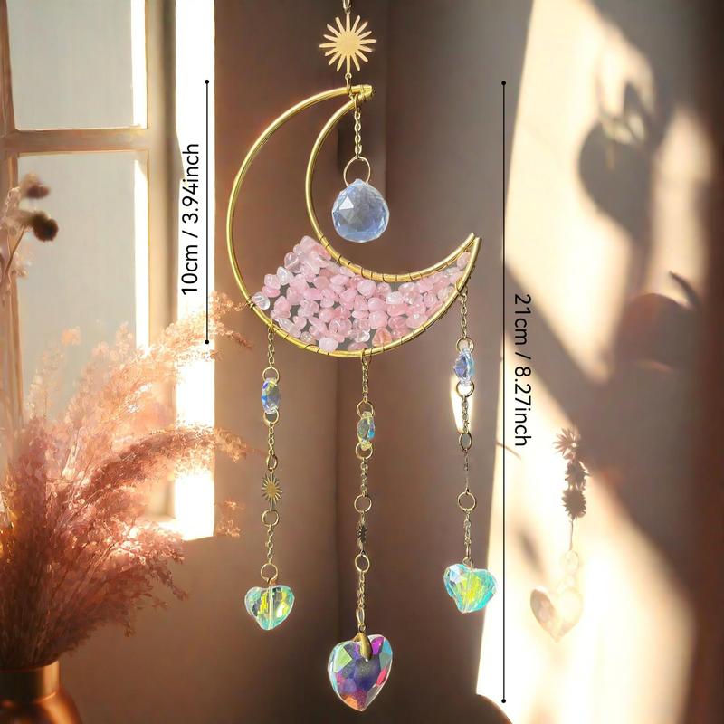 Hangable Christmas Room Decor Artificial Crystal Sun Catcher, 1 Count Moon Decor Hanging Ornament for Home Decor, Hanging Sun Catcher for Home Room Garden Window Wall Decor, Bedroom Decor, Fall Decor, Men Gifts