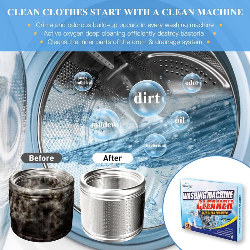 48 Pack Washing Machine Cleaner - Deep Cleaning Formula Tablets for Front and Top Loader Washer Machines ORTUBE