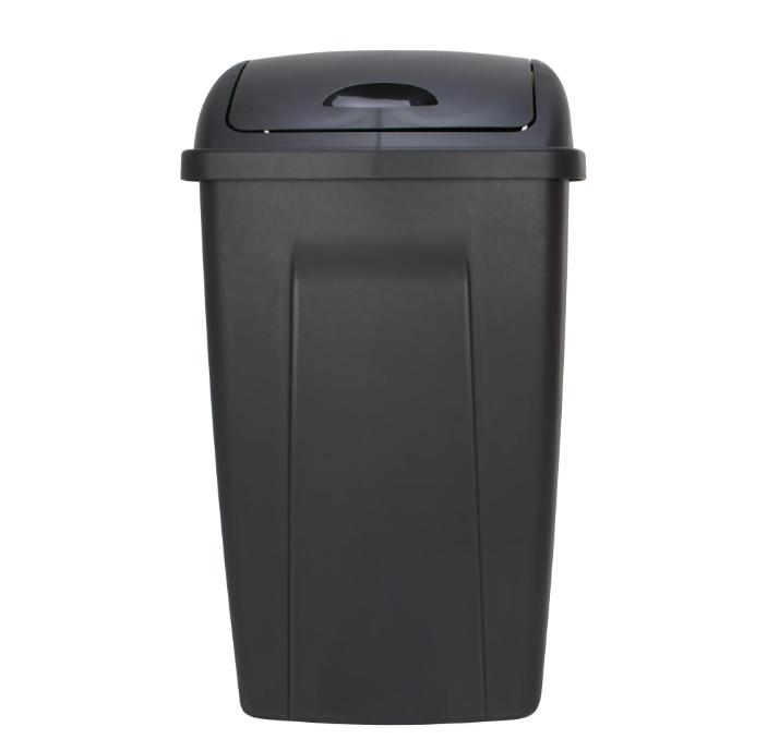 13 Gallon Trash Can, Plastic Swing Top Kitchen Garbage Trash Can, Black, 12.5