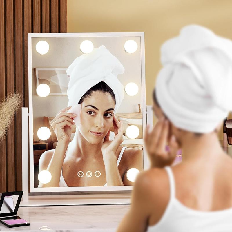 Chrismas gift for families or friends Hollywood Vanity Mirror with Lights: 9 Dimmable Bulbs, 3 Color Modes, Smart Touch Control, 360° Rotation, Elegant Decor