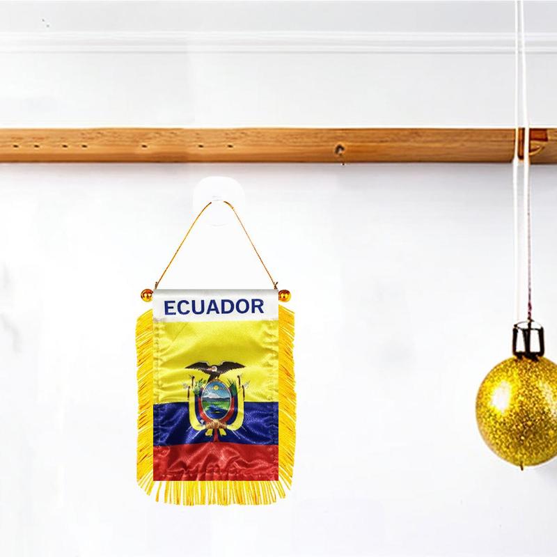 Ecuador Flag Decorations, Window Hanging Flag, 3x4 Inch 8x12cm Double Sided Mini Flag Banner with Suction Cup, Car Rearview Mirror Hanging Decor