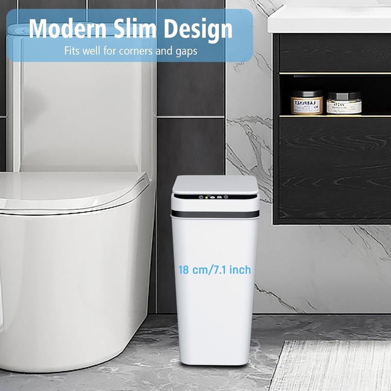 Bathroom Small Trash Can with Lid, 3.5 Gallon Touchless Automatic Garbage Can Slim Waterproof Motion Sensor Smart Trash Bin for Bedroom, Office, Living Room-White