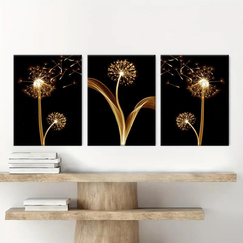 Wooden Framed Canvas Painting, 3 Counts set Modern Dandelion Pattern Wall Art, Wall Decor for Home Living Room Bedroom Office