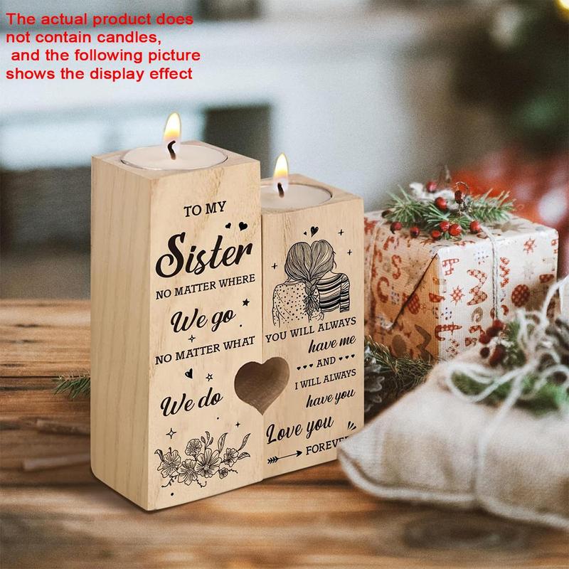 Wooden Heart Shaped Candle Holder, 1 Count Slogan Graphic Candle Holder without Candle, To My Sister Themed Pattern Decor Candle Holder, Home Decor, Gift for Sister