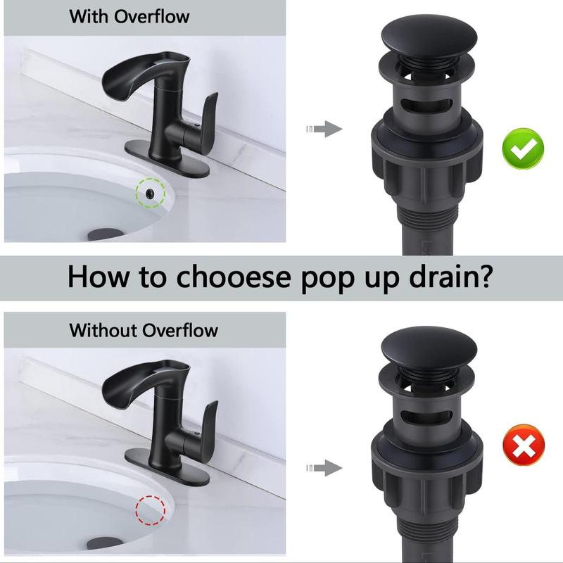 Pop Up Bathroom Sink Drain with Overflow, Anti Clog Pop Up Drain Stopper, Lavatory Vanity Vessel Sink Drain, Bathroom Fixture