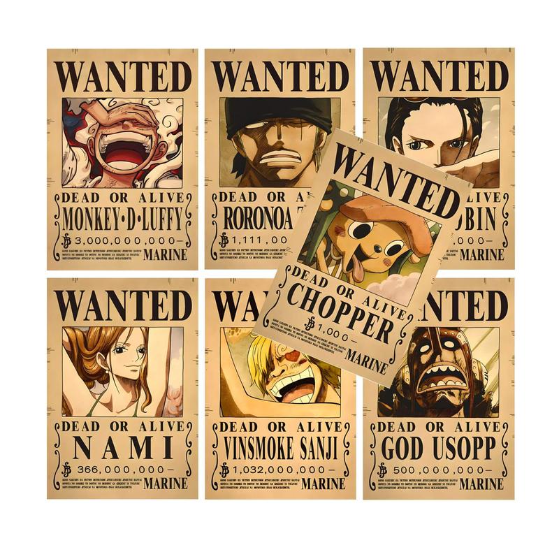 One Piece Wanted Posters - 42 Characters Collectible Prints - Straw Hat Pirates Crew Luffy, Zoro, Nami, Sanji, Robin - 15.75in×11.22in Unframed Retro Style Home Decor Gift Wall Art