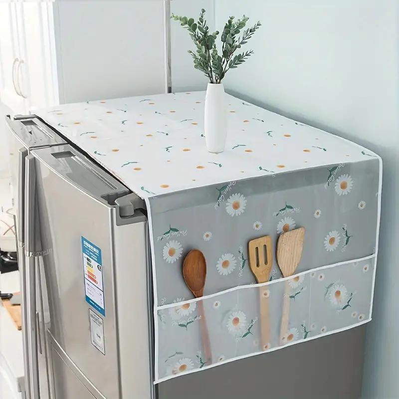 Random Color Cartoon Print Refrigerator Dust Cover, Simple Multi-functional Refrigerator Dust Cover with Side Pocket, Waterproof Refrigerator Cover Cloth, Home Care Supplies