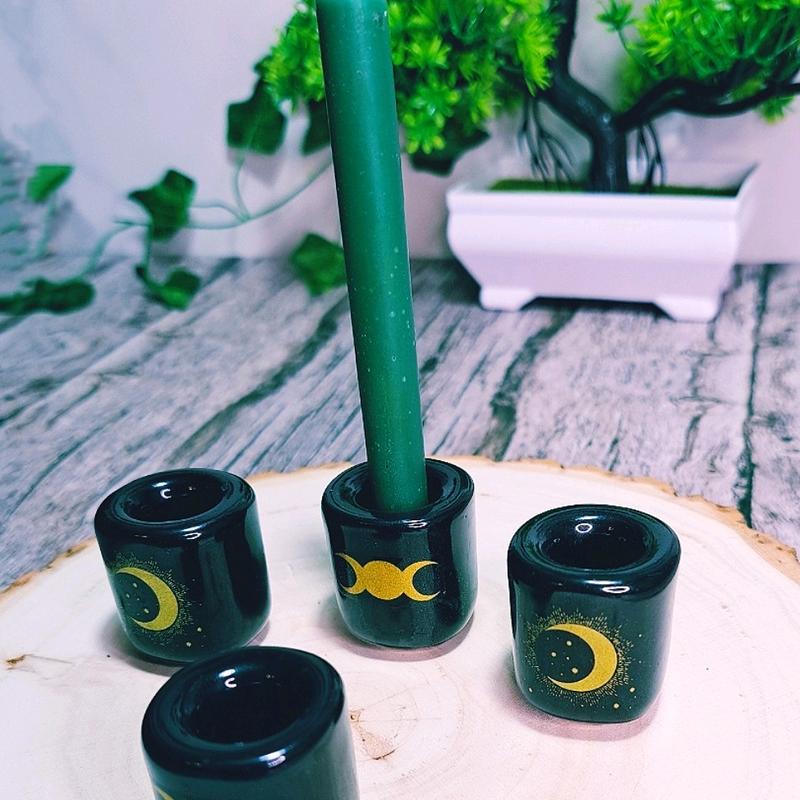 Black Ceramic Chime Candle Holder, Moon & Star or Triple Moon