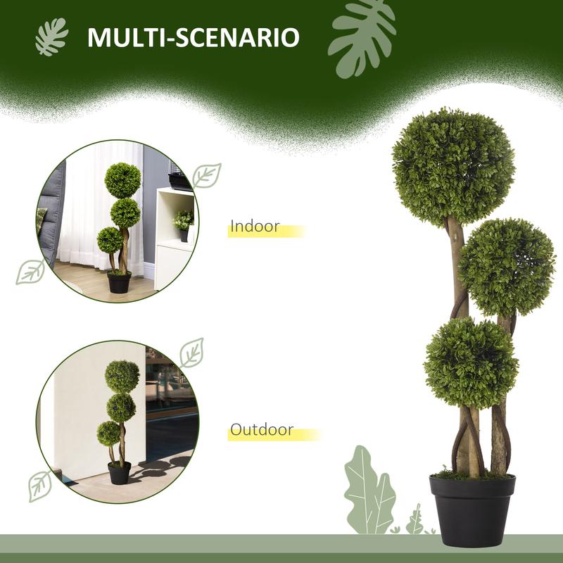 Halo MallArtificial Plant for Home Decor Indoor & Outdoor Fake Plants Artificial Tree in Pot, 3 Ball Boxwood Topiary Tree for Home Office, Living Room Decor, Light Green