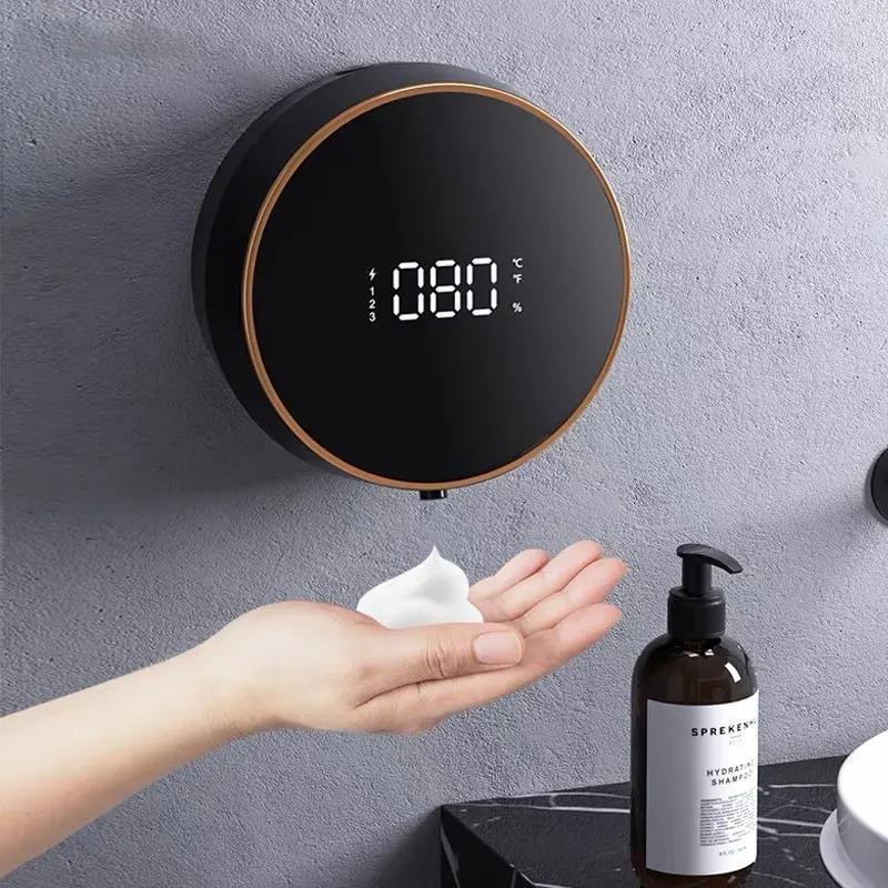 Wall Mounted Automatic Sensor Soap Dispenser, Automatic Soap Device, Foam Charging Smart Sensor Hand Wash Dispenser with Temperature Digital Display for RV, Home